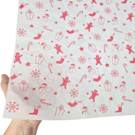 Hârtie de mătase model Crăciun Gingerbread Parade, textură și transparență, 28gsm – dimensiune 50x75cm
