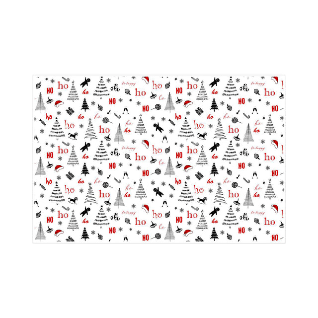 Hârtie de mătase model Crăciun Ho Ho Fun, coală deschisă, 17 g/m² – dimensiune 50x75cm
