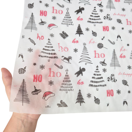 Hârtie de mătase model Crăciun Ho Ho Fun, textură și transparență, 17gsm – dimensiune 50x75cm