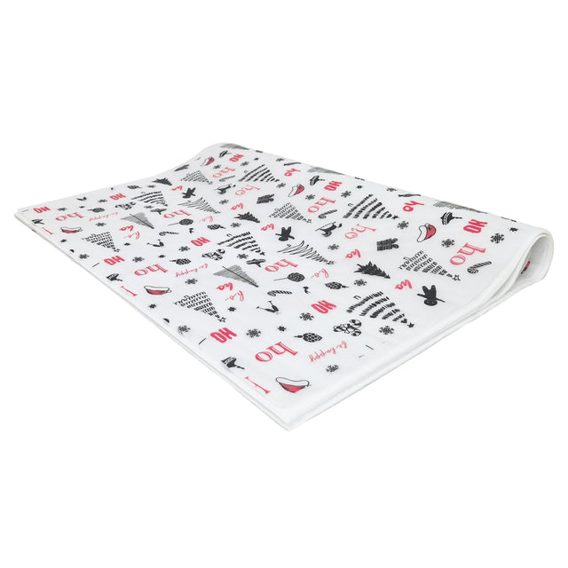 Hârtie de mătase model Crăciun Ho Ho Fun, top de coli pliate 17 g/m² – dimensiune 50x75cm