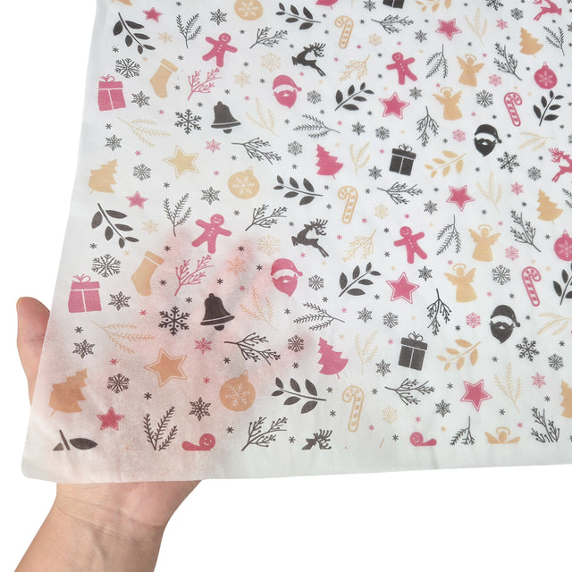 Hârtie de mătase model Crăciun Holiday Remix, textură și transparență, 17gsm – dimensiune 50x75cm