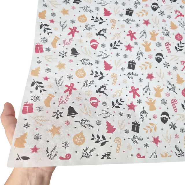 Hârtie de mătase model Crăciun Holiday Remix, textură și transparență, 28gsm – dimensiune 50x75cm