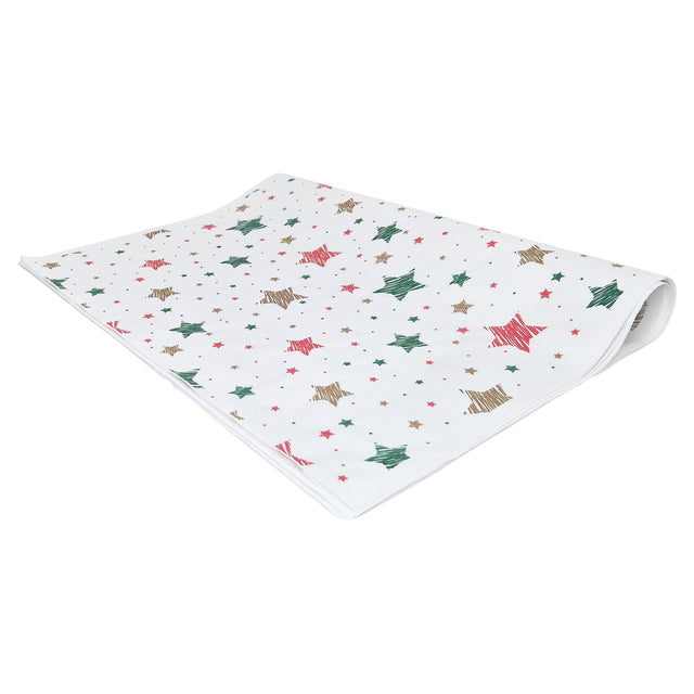 Hârtie de mătase model Crăciun Merry Mix Stars, top de coli pliate 28 g/m² – dimensiune 50x75cm