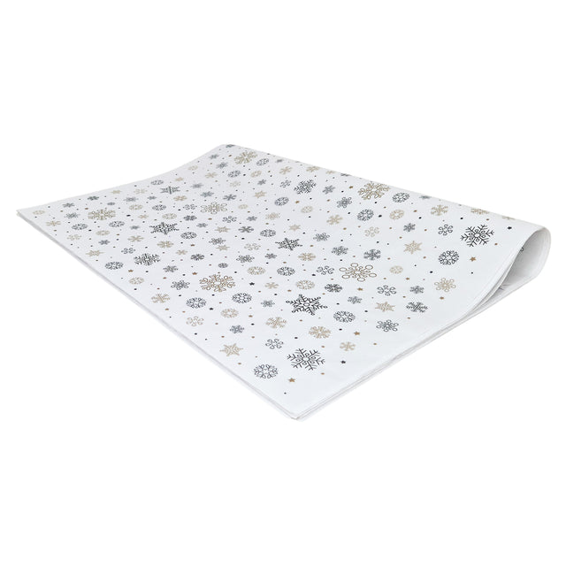 Hârtie de mătase model Crăciun Snowflakes & Sparkles, top de coli pliate 28 g/m² – dimensiune 50x75cm