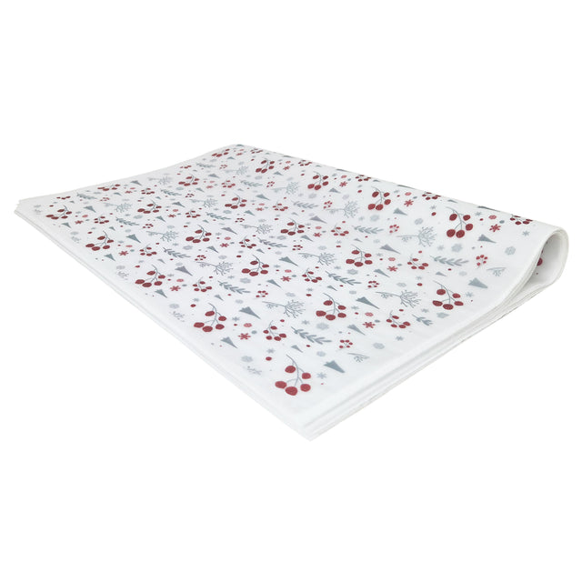 Hârtie de mătase model Crăciun Winter Berries, top de coli pliate 17 g/m² – dimensiune 50x75cm