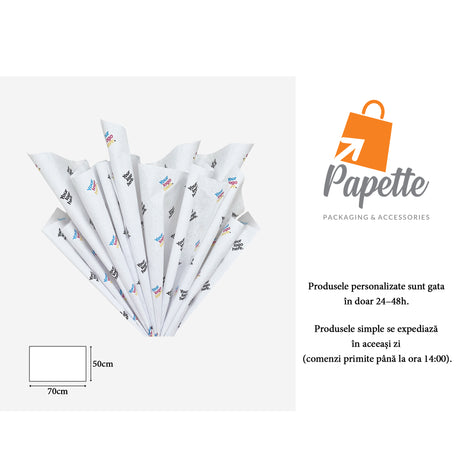 Hârtie de mătase personalizată albă, aranjament tip evantai, 38g/m² – dimensiune 50x70cm