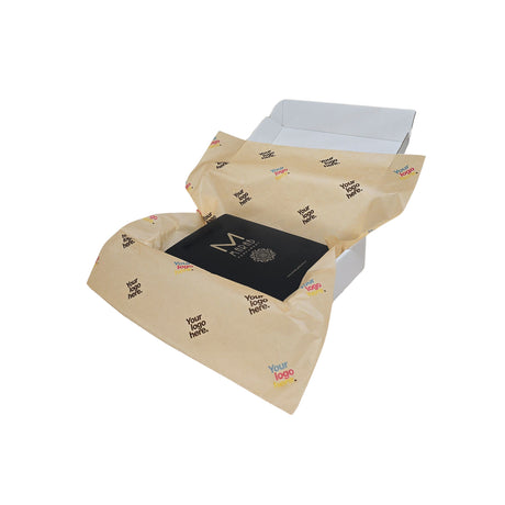 Hârtie de mătase personalizată, culoare crem-natural, aranjată într-o cutie de transport, 17g/m² – dimensiune 50x75cm