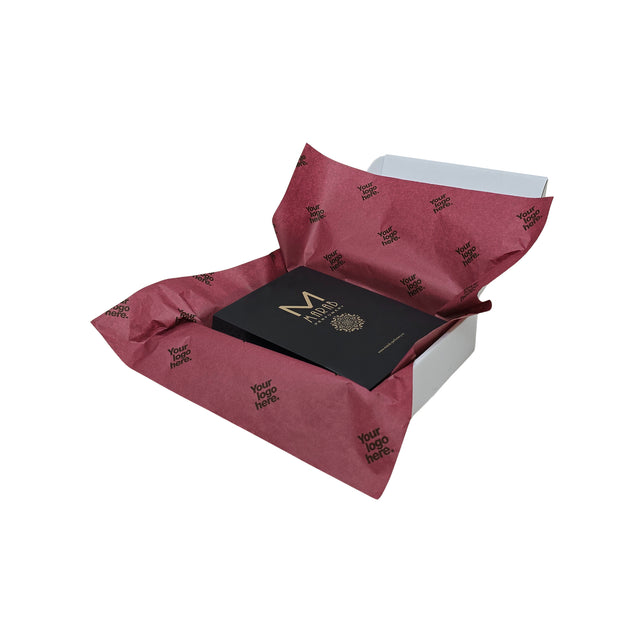 Hârtie de mătase personalizată grena, aranjată într-o cutie de transport, 28g/m² – dimensiune 50x75cm