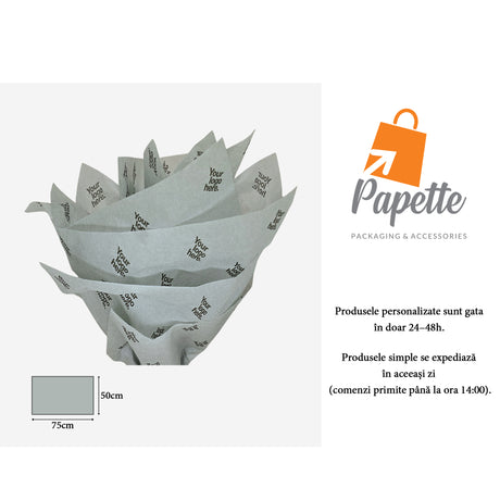 Hârtie de mătase personalizată gri, aranjament evantai, 17g/m² – dimensiune 50x75cm
