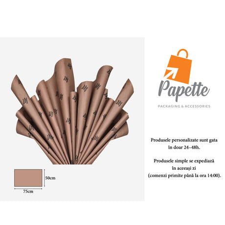 Hârtie de mătase personalizată maro, aranjament tip evantai, 28g/m² – dimensiune 50x75cm