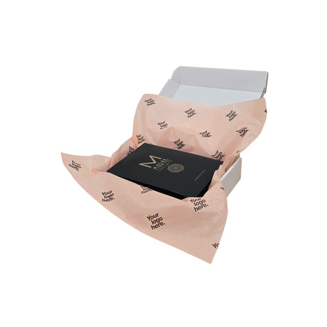 Hârtie de mătase personalizată culoarea piersicii, aranjată într-o cutie de transport, 17g/m² – dimensiune 50x75cm