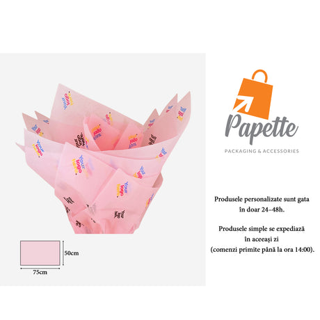 Hârtie de mătase personalizată roz deschis, aranjament evantai, 17g/m² – dimensiune 50x75cm