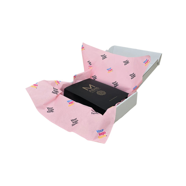 Hârtie de mătase personalizată roz deschis, aranjată într-o cutie de transport, 28g/m² – dimensiune 50x75cm