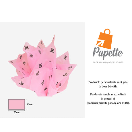 Hârtie de mătase personalizată roz pastel, aranjament evantai, 17g/m² – dimensiune 50x75cm