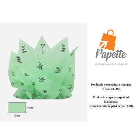 Hârtie de mătase personalizata verde menta, aranjament evantai, 17g/m² – dimensiune 50x75cm