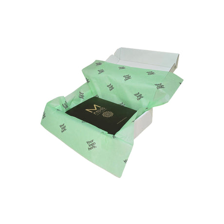 Hârtie de mătase verde menta, aranjată într-o cutie de transport, 17g/m² – dimensiune 50x75cm