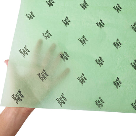 Hârtie de mătase personalizata verde menta, textură și transparență, 17g/m² – dimensiune 50x75cm