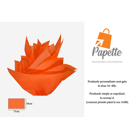 Hârtie de mătase portocalie, aranjament tip evantai, 17g/m² – dimensiune 50x75cm