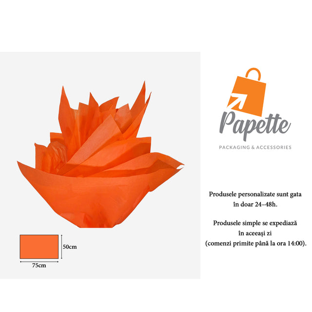 Hârtie de mătase portocalie, aranjament tip evantai, 17g/m² – dimensiune 50x75cm