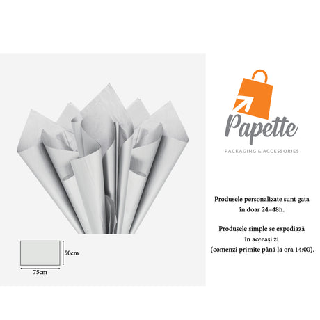 Hârtie de mătase arigintiu metalizat, aranjament evantai, 17g/m² – dimensiune 50x75cm