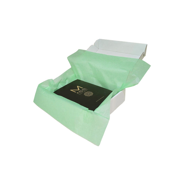 Hârtie de mătase verde menta, aranjată într-o cutie de transport, 17g/m² – dimensiune 50x75cm