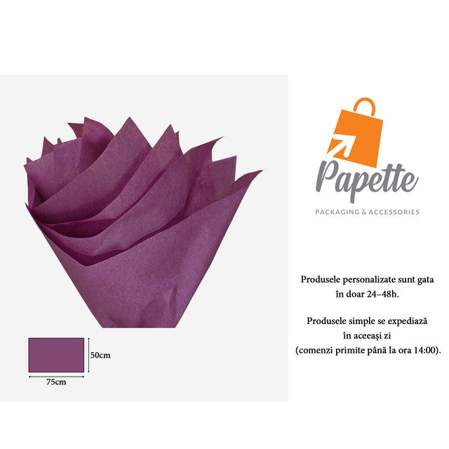 Hârtie de mătase violet, aranjament evantai, 17g/m² – dimensiune 50x75cm