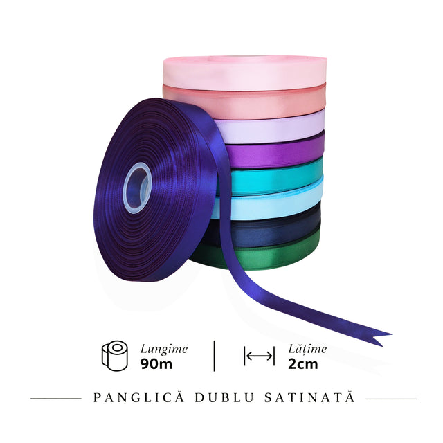Panglică dublu satinată albastru imperial – rolă de panglică pentru ambalaje și decorațiuni