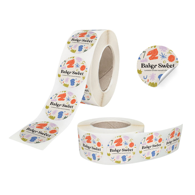 Etichetă autoadezivă/sticker cu personalizare - diametru 5cm