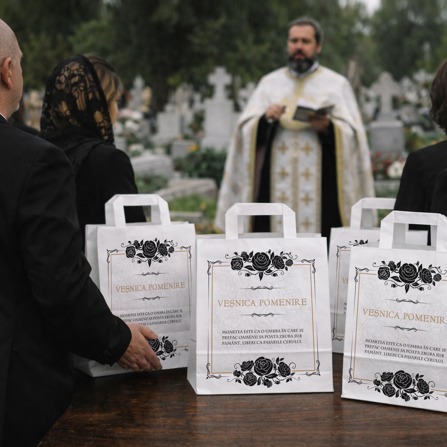 WHITE kraft paper bag for funerals, commemorations, burials - Model 7 26 x 26(H) x 17cm