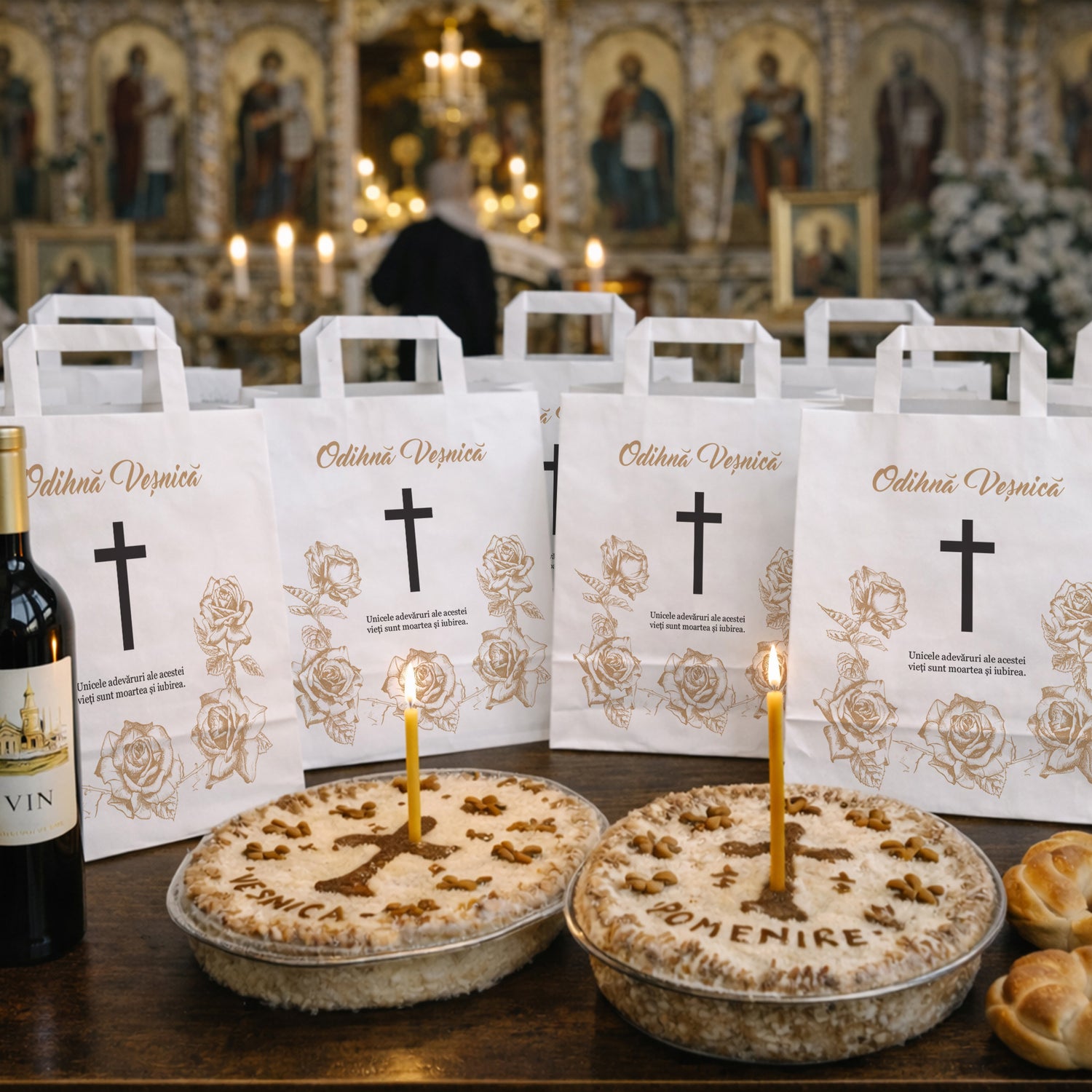 WHITE kraft paper bag for funerals, commemorations, burials - Model 2 32 x 27(H) x 22cm