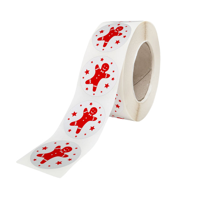 Rola stickere model Craciun Gingerbread Parade – stickere rotunde pentru ambalaje de sarbatori