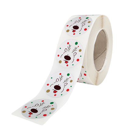 Rola stickere model Craciun Jolly Reindeer – stickere rotunde pentru ambalaje de sarbatori