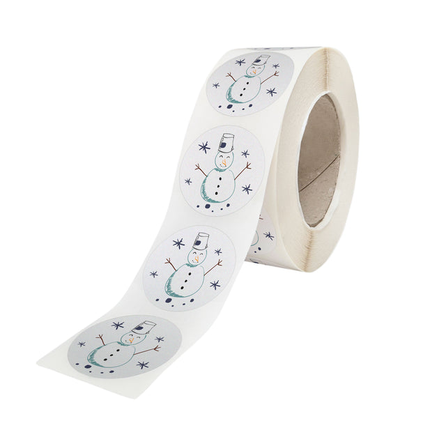 Rola stickere model Craciun Snowy Friends – stickere rotunde pentru ambalaje de sarbatori