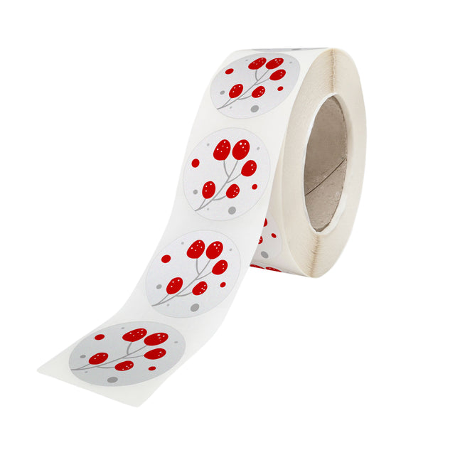 Rola stickere model Craciun Winter Berries – stickere rotunde pentru ambalaje de sarbatori