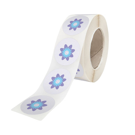 Rola stickere model Floral Blue Meadow 1A – stickere rotunde pentru ambalaje de sarbatori