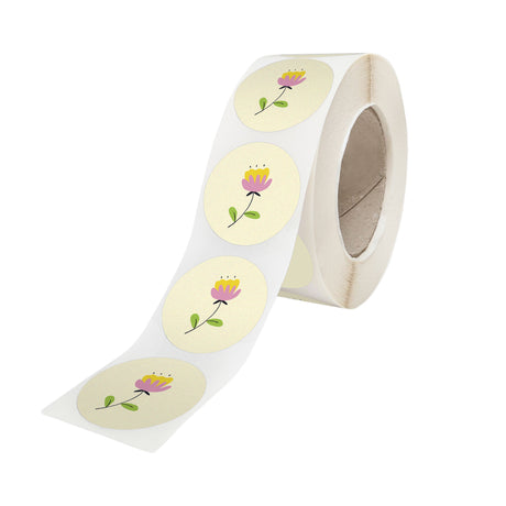 Rola stickere model Floral Garden Joy 8a – stickere rotunde pentru ambalaje de sarbatori