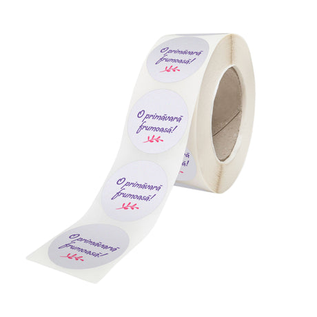 Rola stickere model Floral Purple Bloom 2b – stickere rotunde pentru ambalaje de sarbatori