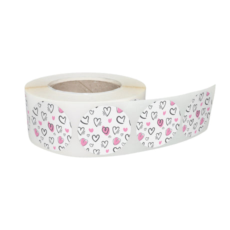 Rola stickere decorative model Love Flying Hearts 7a – etichete rotunde pentru pachete și cadouri