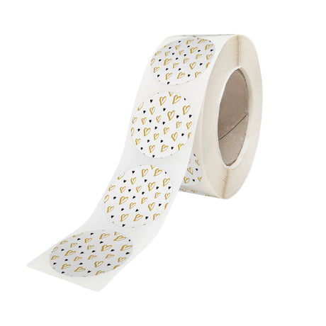 Rola stickere model Love Golden Hearts 3a – stickere rotunde pentru ambalaje de sarbatori