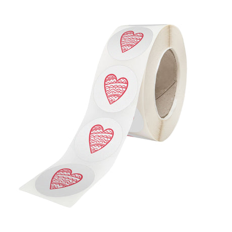 Rola stickere model Love Patchwork Hearts 4b – stickere rotunde pentru ambalaje de sarbatori