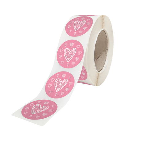 Rola stickere model Love Patchwork Hearts 4c – stickere rotunde pentru ambalaje de sarbatori
