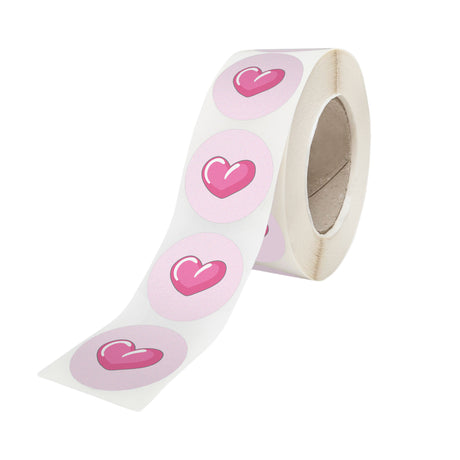 Rola stickere model Love Pink Heart Trails 1a – stickere rotunde pentru ambalaje de sarbatori