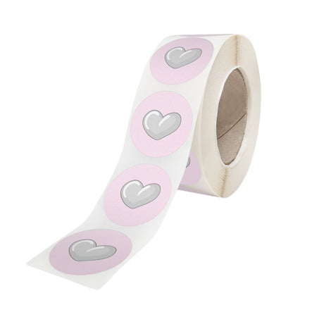 Rola stickere model Love Pink Heart Trails 1c – stickere rotunde pentru ambalaje de sarbatori