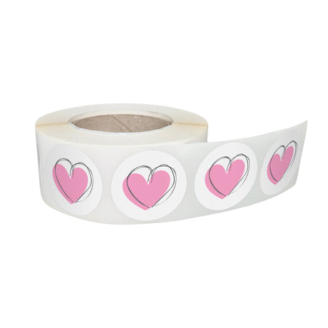 Rola stickere decorative model Love Sketchy Hearts 6b – etichete rotunde pentru pachete și cadouri