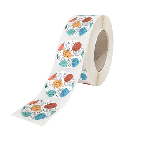 Rola stickere model Paște Color Splash Eggs 8B – stickere rotunde pentru ambalaje de sarbatori