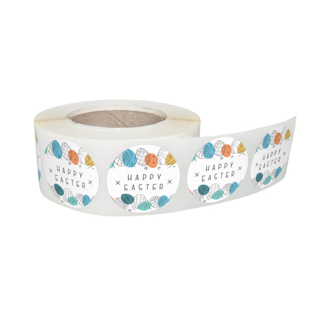 Rola stickere decorative Paște Color Splash Eggs 8C – etichete rotunde pentru pachete și cadouri