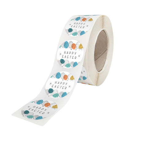 Rola stickere model Paște Color Splash Eggs 8C – stickere rotunde pentru ambalaje de sarbatori