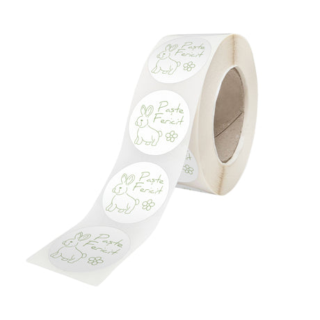 Rola stickere model Paște Mini Bunny Bloom 3C – stickere rotunde pentru ambalaje de sarbatori
