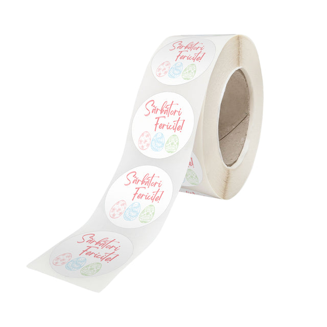 Rola stickere model Paște Pastel Egg Delight 4C – stickere rotunde pentru ambalaje de sarbatori