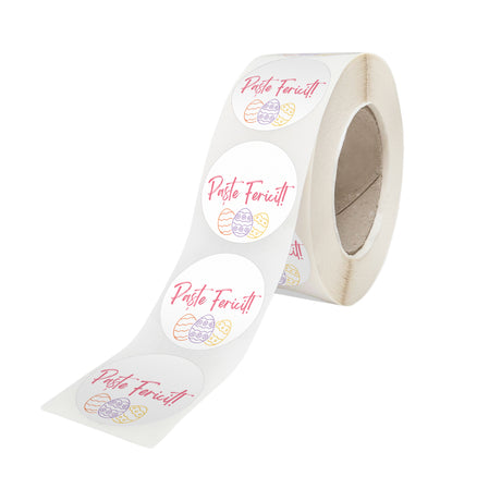 Rola stickere model Paște Sweet Egg Parade 5B – stickere rotunde pentru ambalaje de sarbatori